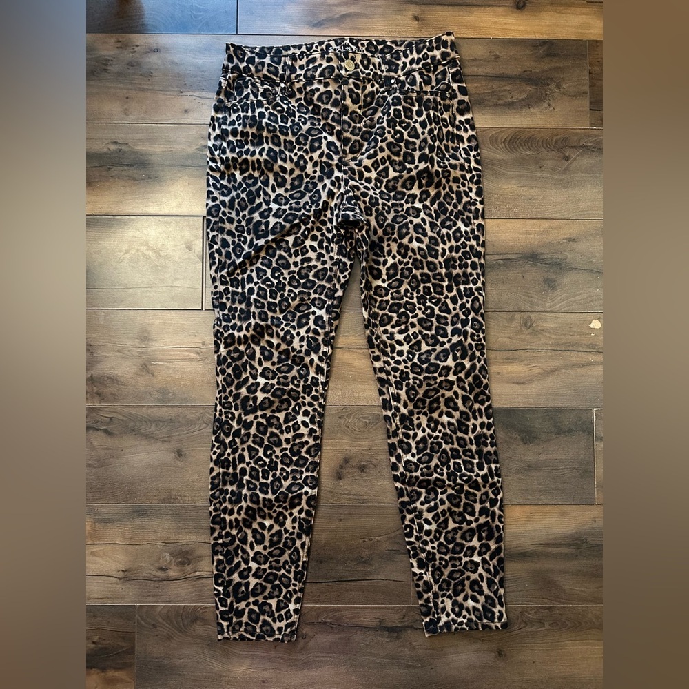 WHBM Leopard Print High Rise Skinny Jeans Stretch Animal Print Size 4